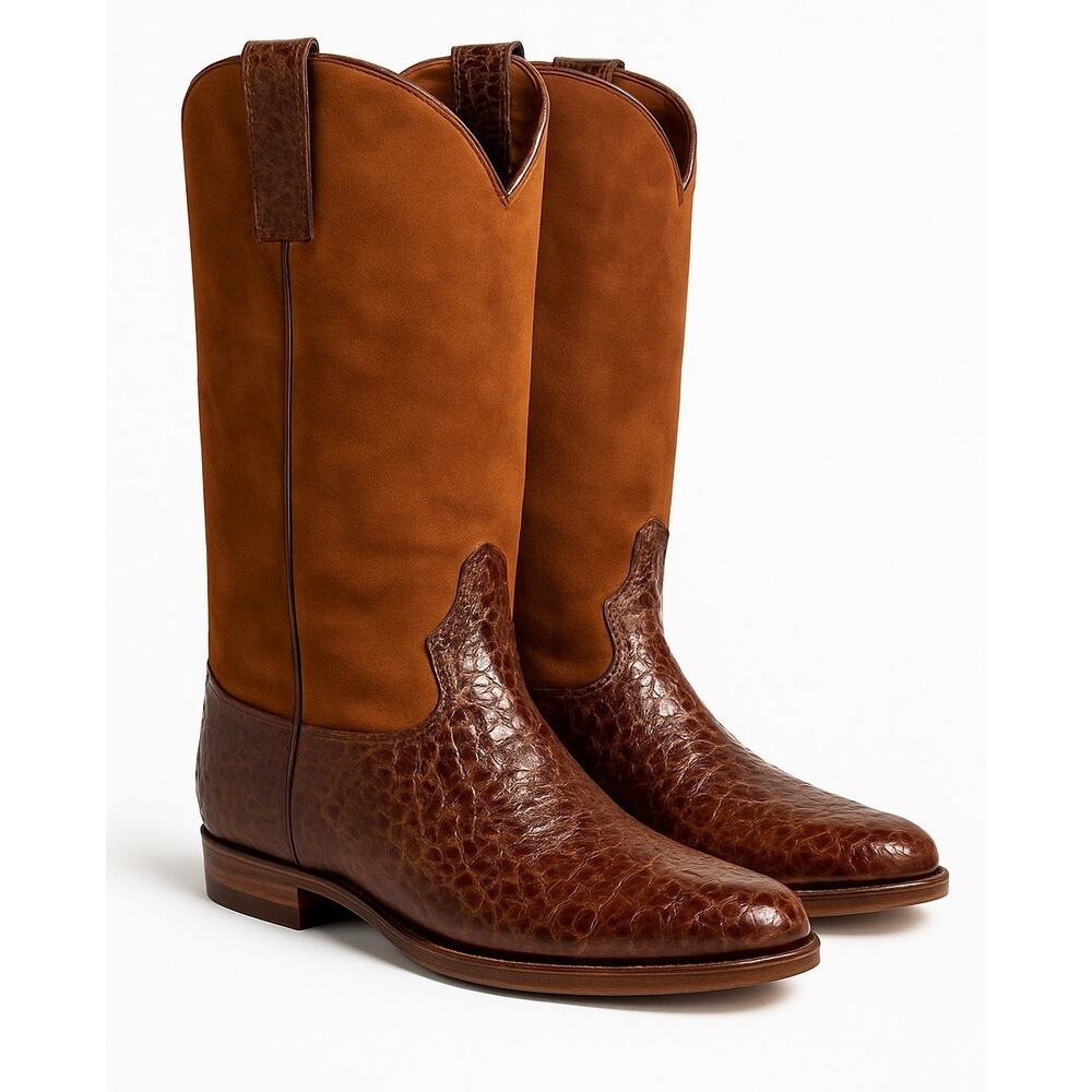 1990s Armando Pollini Brown Leather & Suede Western Tall Boots Size 6.5-7  (37)